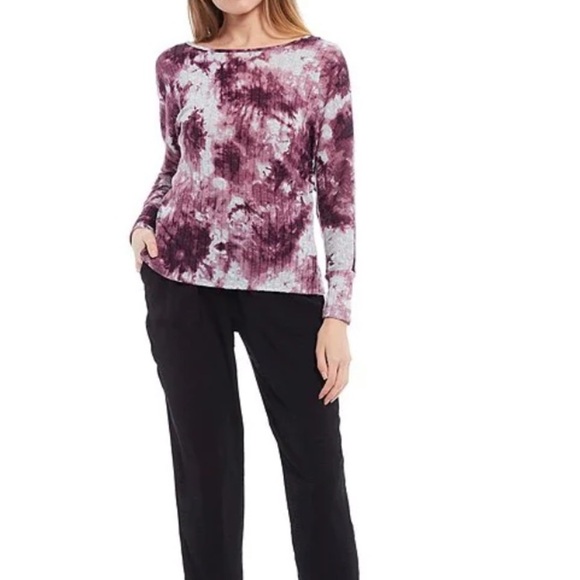 I. N. San Francisco Dolman Sleeve Tie-Dye Twist Back Top in Dark Mauve - Picture 15 of 15
